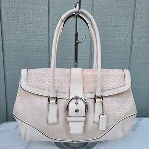 Coach Y2K Mini Signature Cream and White Hampton/Soho Buckle Satchel Shoulder Ba